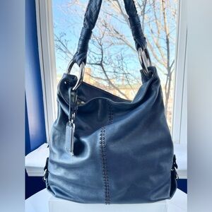 B. Makowsky Navy Blue Leather Hobo Bag